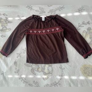 Janie and Jack Girls Fall Brown Long Sleeve Shirt Hearts